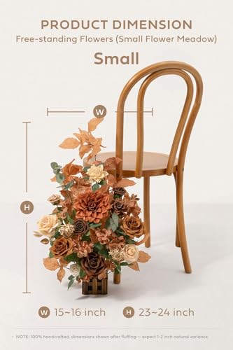 Ling's Moment 17.5" Tall Standing Artificial Flowers Arrangements 4 pcs Wedding Aisle Runner Chair Decorations Walnut Brown & Burnt Orange Centerpieces For Ceremony Reception Rose Floral Party Outdoor - color: Walnut Brown & Golden Glove