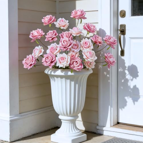 INXUGAO 6Pcs Artificial Flowers Fake Roses for Outdoor, 28" Long Stem Silk Roses for Wedding Indoor Outside Party Decor, Realistic Faux Bouquet for Tall Vase Planter (Pink) - color: Rose-pink 6 Pcs