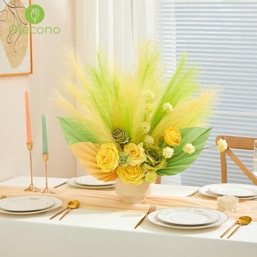 Alecono Pampas Grass 17in 𝟯𝟬𝙋𝙘𝙨, Yellow and Green Artificial Faux Fluffy Pampas Grass Decor for Home Wedding Centerpieces Party - color: Yellow & Green, size: 30pcs