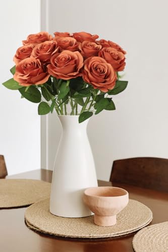 JUSMAI 50pcs Roses Artificial Flowers Burnt Orange Fake Roses Flowers with Long Stems Silk Flowers for Wedding Bouquet Centerpices Decorations Party Bridal Baby Shower Home Decor - color: Burnt Orange, size: 50PCS
