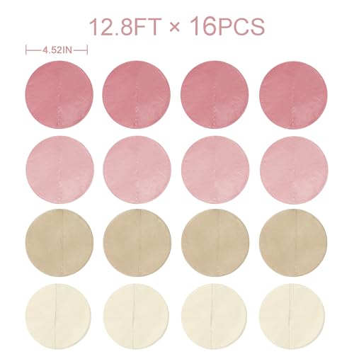 205 Ft Dusty Rose Pink Party Decorations Dusty Pink Khaki Beige Circle Dot Backdrop Garland Tissue Paper Polka Dots Hanging Streamer for Girl Baby Shower Birthday Wedding Bridal Shower Party Supplies - color: dusty pink beige