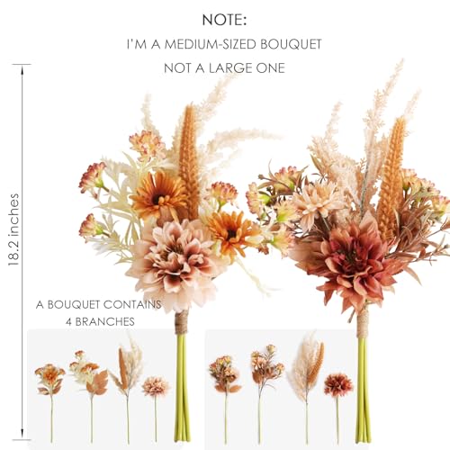 Joeabor Fake Flower Bouquet, Faux Flower Arrangement for Decorating Kitchens, Bedrooms, Bathrooms, Realistic Artificial Flowers Made of Silk & Plastic, Floral Decoration with Dahlia & Small Blossoms - color: Light Coffee & Dark Coffee