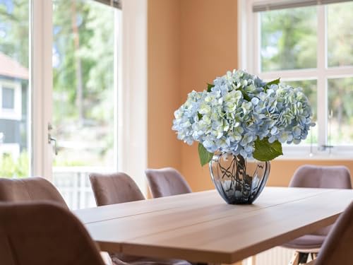 ZYTUYO 20" 4PCS Artificial Light Blue Hydrangea Flowers Large Faux Latex Real Touch Fake Hydrangeas Silk Bouquet with Leaves Stems for Family Table Office Wedding Party Arrangements - color: Light Blue