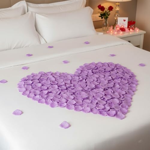900 Pcs Rose Petals Artificial Silk Flower Petals Romantic Decorations for Wedding Engagement Birthday Event Anniversary Party Backdrop Supplies Light Purple - color: Light Purple
