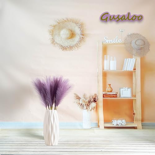 Artificial Faux Pampas Grass 8 Pcs Fake Artificial Adjustable Pampas Grass Variable Length Tall Fluffy Stems Table Vase Filler Centerpiece for Living Room Decor Boho Decor Wedding Light Purple - color: Light-purple