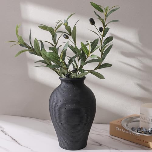 Ceramic Flower Vase Home Decor, 9 in Farmhouse Table Vases Rustic Vintage Living Room Kitchen Bedroom Pottery Decorative Vases for Flowers House Book Shelf Office Coffee Desk Dining Entryway, Black - color: 9 in - Black
