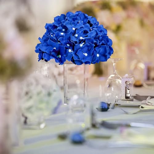 Hydrangea Flower Balls for Centerpieces - 12 PCS Artificial Floral Arrangement with Base, 8.27 Inch Diameter Fake Silk Kissing Ball for Wedding Table Home Party Decor - Royal Blue - color: Royal Blue-8 Inch-12 Pcs, size: Small Size
