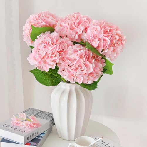 Real Touch Pink Hydrangea Artificial Flowers with Stems, Fake Silk Flowers for Outdoors, 3 Pcs Artificial Flowers for Home Decor Wedding Bouquets Centerpieces Vase - color: Pink, size: 3 Pcs