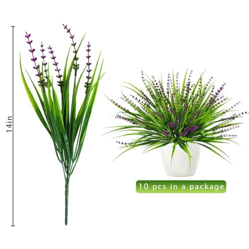 10 Pcs Artificial Plants Outdoor, UV Resistant Fake Outdoor Flowers Plants Faux Plastic Monkey Grass for Outside Front Porch Garden Window Box Home Office Planters Desk Decor (Rose Red) - color: Rose Red, size: 10pcs