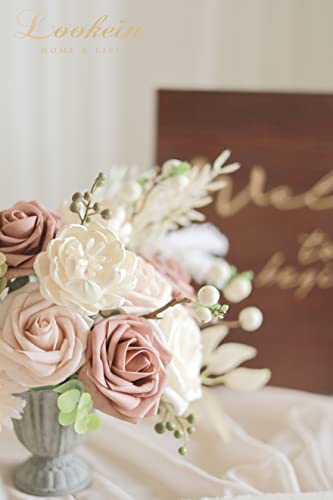 Lookein Artificial Flowers for DIY Wedding Decoration Bridal Bouquet Table Centerpieces Flower Garland Wreaths Aisle Arch Flower Decoration Home Decor, Tender Dusty Rose - color: Tender Dusty Rose