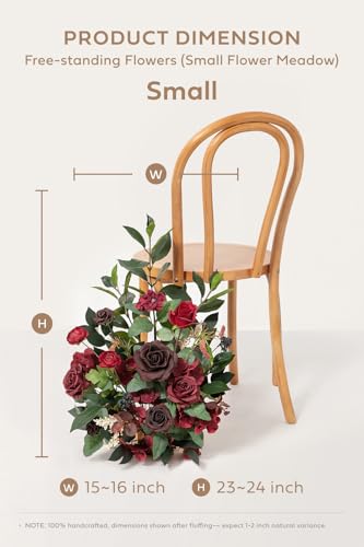 Ling's moment 17.5" Tall Free Standing Artificial Flowers Arrangements 2 pcs Wedding Aisle Runner Chair Decorations Bordeaux Red Centerpieces for Ceremony Reception Rose Floral Floor Party Outdoor - color: Red-bordeaux Red