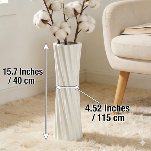 White Ceramic Tall Floor Vase,15.7 Inch Home Decor,Large Decorative Floor Vase for Centerpiece,Living Room,Bedrooms and Other Spaces,Pampas Grass Vases for Pal, Beloved and Family - color: Shape 2, size: 16 Inch