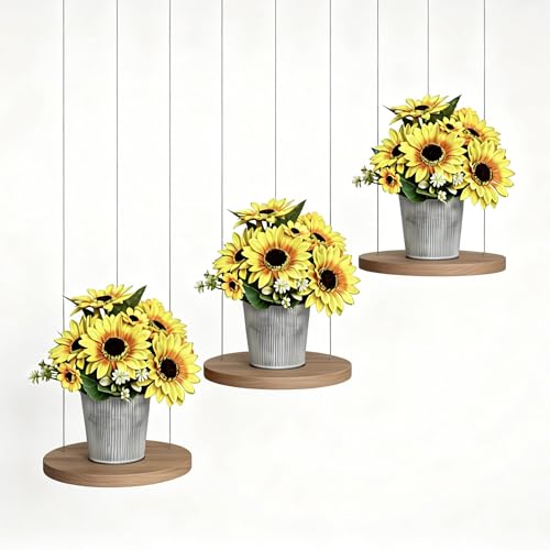 SVENJBB 3-Pack Artificial Sunflower Arrangement in Galvanized Metal Pot, Faux Sunflower Bouquet with Daisies & Greenery, Farmhouse Table Centerpiece Home Décor, 9.5 Inch Height - color: Sunflower Bouquet