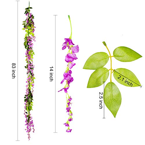 DearHouse 4Pcs 6.6Ft/Piece Artificial Flowers Silk Wisteria Garland Artificial Wisteria Vine Rattan Silk Hanging Flower for Home Garden Outdoor Ceremony Wedding Arch Floral Decor - color: Purplish Red