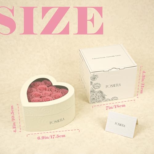 Rosaura Heart-Shaped Preserved Roses Gift Box - Real Forever Flowers for Christmas, Birthday, Valentine's & Mother's Day (Pink, 16 roses) - color: Pink, size: 16 roses