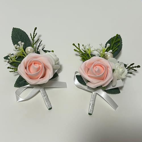 6PCS Blush Pink Boutonniere for Men,Coral Pink Boutonniere Pins for Men Groomsmen Guest, Artificial Flowers for Wedding Decor Prom Homecoming - color: Blush Pink