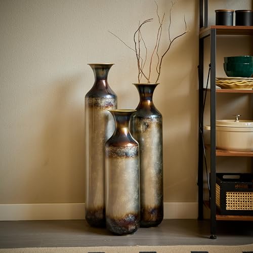 Floor Vases, Tall Home Decor Metal Vase Set of 3 Large Glazed Decorative Vases for Wedding Decor, Elegant Modern Flower Holder for Living Room, Entryway, Hallway - color: Gradient Bronze