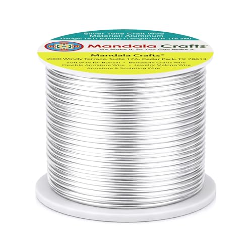 Mandala Crafts 14 Gauge Anodized Aluminum Craft Wire for Jewelry Making - 60 FT Colored Flexible Silver Tone Wire - Bendable for Bonsai Armature Crafting Sculpting - color: Silver, size: 14 Gauge