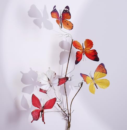 Artificial Butterfly, Silk Butterflys, Butterflies for Crafts for Floral Arrangements, 3D Butterfly Stakes Decor, Patio Plant Pot, Flower Bed Home Decor - color: Orange Series-1 Branch