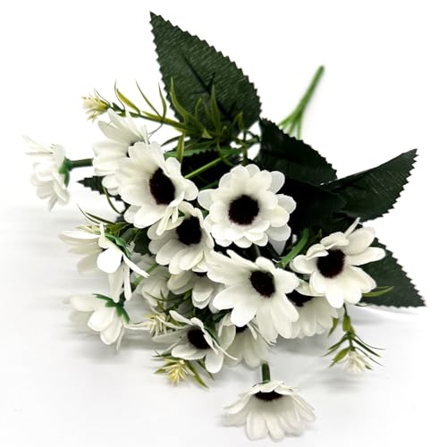 Artificial White Daisy Flowers, Fake Silk Flower UV Resistant Plants Daisies Decoration Faux Plastic Plant Chrysanthemum Bunches for Verandah Office Table Centerpieces Arrangements DIY Decor 4 Pack - color: Daisy - White - 4 Bundles