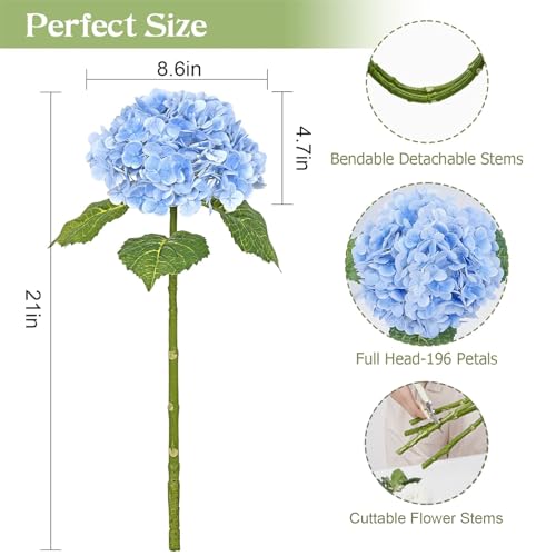 Waipfaru 21" Real Touch Blue Hydrangea Artificial Flowers with Long Stem & Leaves, Full Latex Faux Hydrangea Flowers for Home Decor Party Floral Arrangements Wedding Bouquets Centerpieces, 4Pcs - color: Blue, size: 4pcs