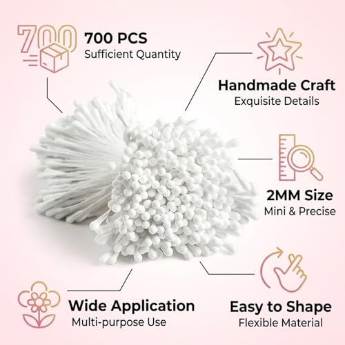 shuielai 700 Pcs 2Mm Handmade Artificial Flower Stamen DIY Craft Floral Core for Wedding Bouquet Home Decor Party Scrapbooking Artificial Flower Making Craft Project
