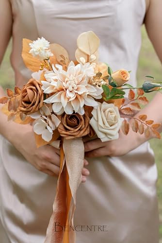 Set of 6 Terracotta Bridesmaid Bouquet, Small Bouquet | Artificial Flowers, For Wedding, Marriage Proposal Party, Vintage Wedding Ceremony, Anniversary - color: Terracotta