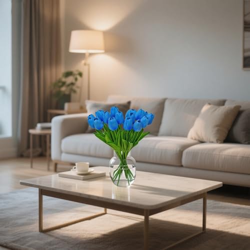 20pcs Fake Tulips Artificial Flowers Faux Flowers PU Faux tulips 13 Inch Mother's Day Easter Valentine’S Day Gifts in Home Kitchen Spring Decorations For Home (Sky Blue) - color: Sky Blue