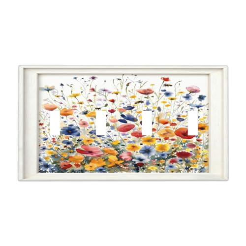 Decorative Art Light Switch Covers Watercolor Wildflower Bouquet Quad Toggle 4 Gang Wall Plate Switch plate Electrical Faceplate for Home Decor - color: Watercolor Wildflower Bouquet, size: 4-Gang Quad Toggle /8 x 4.5 IN