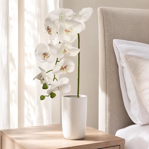Larksilk White Phalaenopsis Orchid Stems, Real Touch Latex 49 Inches | Real-touch latex phalaenopsis orchid stems, faux silk orchid branch for tall vase, wedding centerpiece & home decor - color: White, size: Stem - 1 Pack