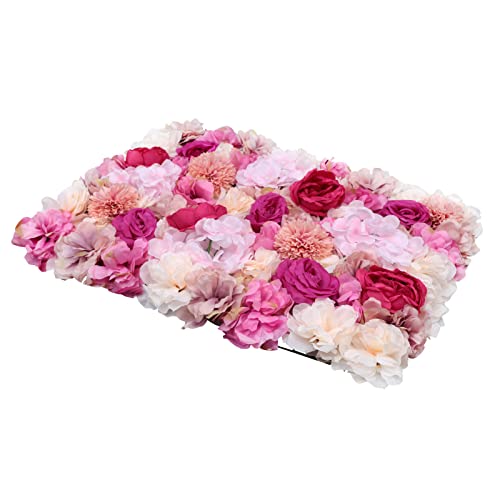 Gdrasuya10 6pcs Realistic Flower Wall Background Artificial Flowers Wall Backdrop Panel 3D Silk Rose Fake Flower Wall Panel Banquet Wedding Party Decor, Photography Background 60 x 40 cm - color: 6pcs, Fuchsia