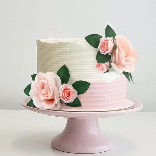 12PCS Artificial 3D Rose Flower Cake Toppers Pink Roses Floral Cake Decors for Rose Theme Valentine's Day Mother's Birthday Wedding Engagement Bridal Baby Shower Birthday Party Decoration Supplies - color: Pink 2