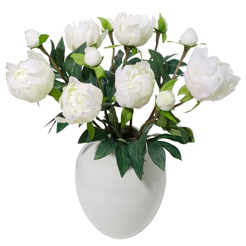 ucky 6PCS White Peonies Artificial Flowers, Realistic 2 Heads Silk Peonies with Stems & Buds, 17.51" Faux Peony Bouquets for Wedding Centerpieces DIY Home Table Vase Decor - color: White