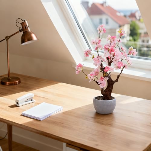 TOARTi Artificial Pink Cherry Blossom Potted Plant with Stone Pot, 18" Tall Fake Flowers Faux Plants Desk Plant, Realistic Plants Home Indoor Decor for for Home Bedroom Bathroom Office Desk - color: Pink Cherry Blossoms 18''