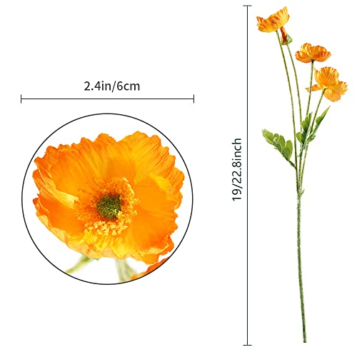 Artificial Poppy Flowers, 5 Bundles Faux Poppies with Stems for Floral Arrangements - Wedding, Home, Office, Party Table Centerpiece Decor (Orange) - color: Orange