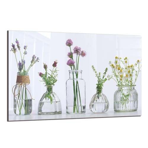 DAIFURONGE Tempered Glass Backsplash for Kitchen,Flowers and Vase,30"x18" | Behind Stove Back Splash Panel Protector, Easy to Clean, Kitchen Wall Decor,One Piece Oven and Range Backsplash - size: 30"L x 18"W