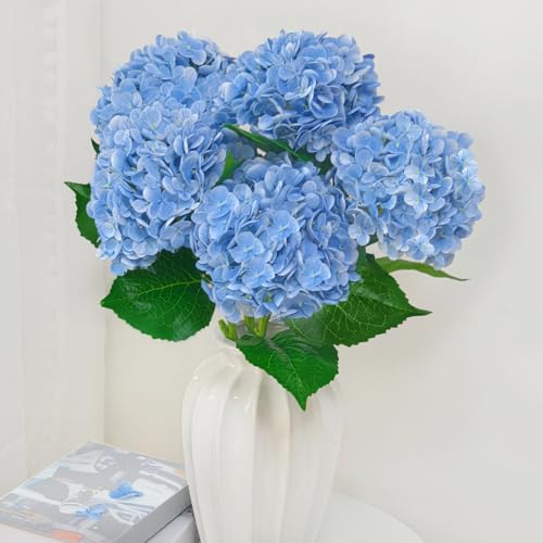 6 Pcs Real Touch Blue Hydrangea Artificial Flowers with Stems, Fake Silk Flowers for Outdoors, Artificial Flowers for Home Decor Wedding Bouquets Centerpieces Vase - color: Blue, size: 6 Pcs