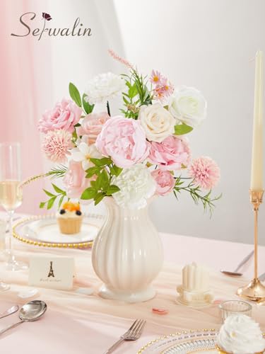 Serwalin Artificial Flowers Pink Peonies Flowers Fake Wedding Flowers Cake Flower Box Set for DIY Wedding Bouquets Bridal Shower Centerpieces Floral Arrangements Party Decor - color: Athens Light Pink, size: 1 Box