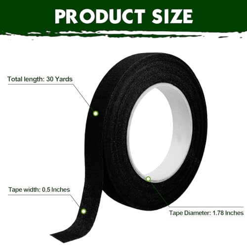 DOMMARE Floral Tape 4Pcs Flower Tape, Black Flower Wrapping Tape, Floral Bouquet Supplies for Bouquet Floral Arranging Flowers Stem Wrapping, Wedding Bouquet, Wreath, Garden Decor,1/2 Inch 32 Yard - color: 4Pcs Black, style: Normal & Non-sticky