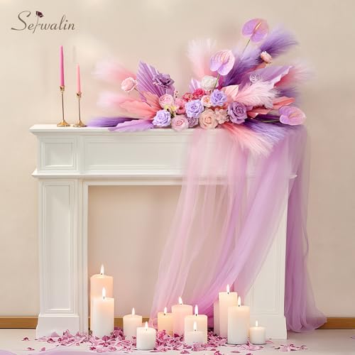 Serwalin Gradient Purple Pampas Grass Decor,17.7 Inch 6 Pcs Artificial Fluffy Pampas Grass,Short Faux Pampas for Home Room Bathroom Table Centerpieces Decoration - color: Z Gradient Purple, size: 17 Inch 6 Pcs