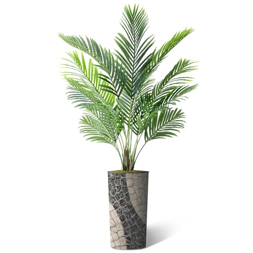 Artificial Tree in Geometric Pattern Planter, Fake Areca Tropical Palm Silk Tree for Indoor and Outdoor Home Decoration - 66" Overall Tall (Plant Pot Plus Tree) - style: Areca Palm Tree