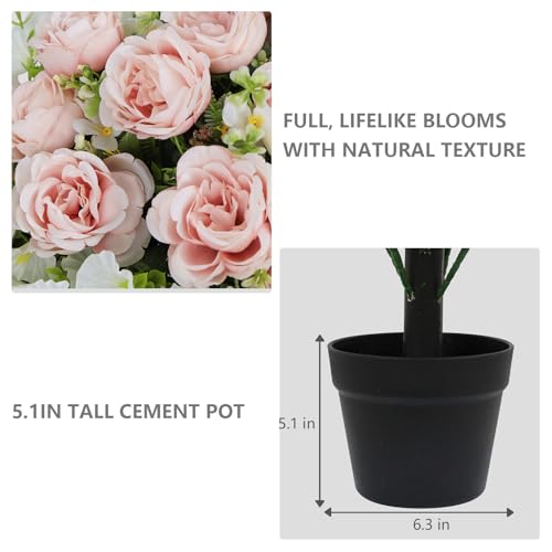 24" Artificial Potted Flowers for Outdoors Set of 2 - UV Resistant Faux Pink Silk Peonies with Eucalyptus Plants in Cement Pots for Outside Front Porch Home Indoor Decor - color: Blush Pink, size: 24" Classic Peony