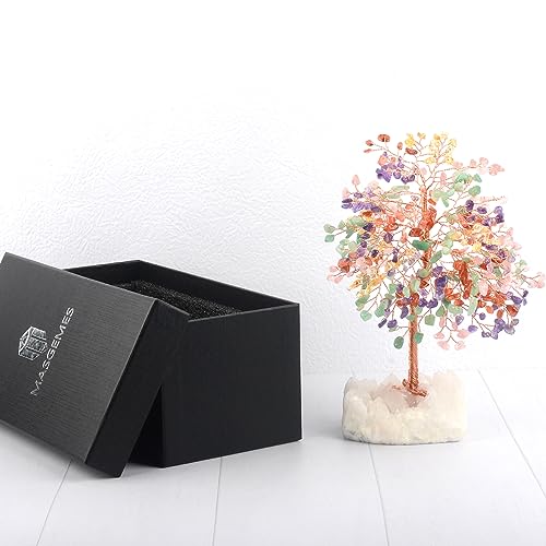 Chakra Crystal Tree of Life Natural Gemstone Healing Crysals(406 Stone Count) with Clear Quartz Base,Fengshui Decor Money Tree,Positive Energy Lucky Gift Height 8.5-9 Inches - color: Muilti Chakra Tree With Quartz Base
