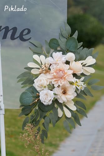 Faux Flower Swag Set of 2 for Wedding Welcome Signs Floral Swag Wedding Reception Ceremony Signs Decor (Champagne & Cream) - color: Champagne & Cream