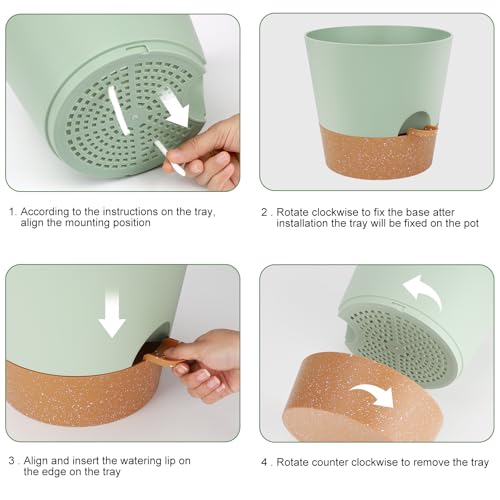 YNNICO 10-Inch Plant Pots, Self-Watering Planters with Drainage Holes & Saucers for Indoor and Outdoor Plants (2-Pack, Green) - color: Green, size: 10 inch