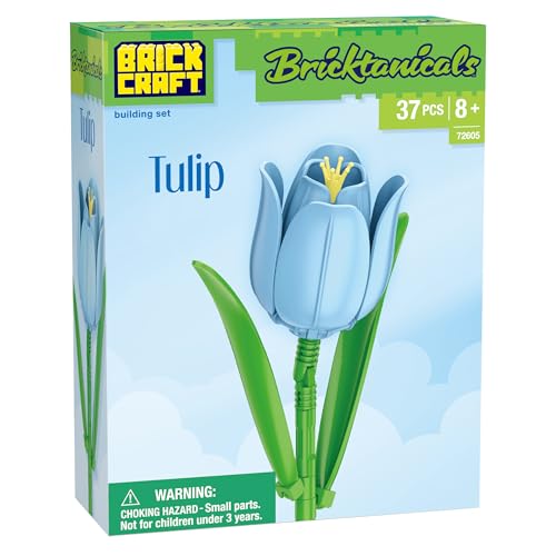 Brickcraft Bricktanicals Blue Tulip Brick Building Set, 37 Piece Single Stem Botanical Flower Model, Ages 8+, Collectible Brick Flower Build, Compatible with Brick Flowers, Spring Gift for Kids - style: Blue Tulip Spring