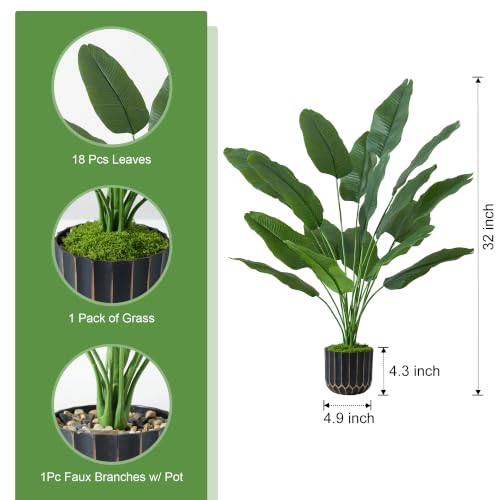 florisso 32" Artificial Bird of Paradise Plant, Tall Fake Faux Plants Indoor Outdoor Tree for Living Room Home House Decoration - size: 32" Bird of Paradise