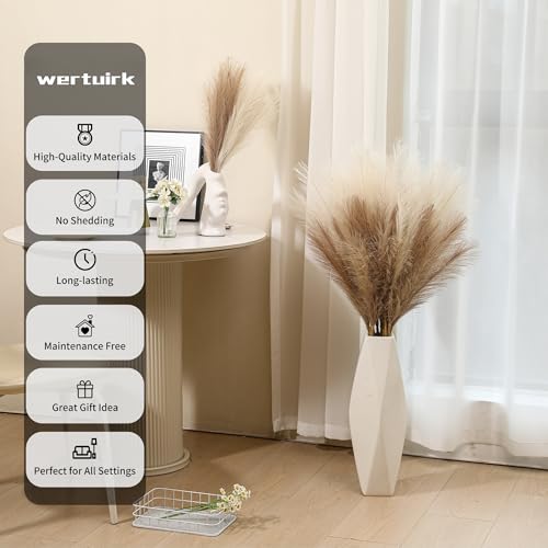Wertuirk 9 Stems Faux Pampas Grass - 38 Inch Long Fluffy Pompous Grass Bulk, Big Artificial Pompas Floral for Baby Shower Decoration, Wedding Centerpieces and Boho Home Decor (Beige & Taupe) - color: Beige & Taupe