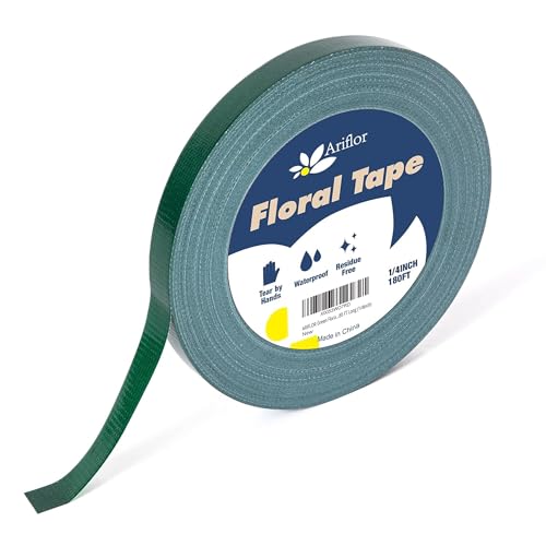 Green Floral Tape - Flower Wrap Adhesive Tape Bouquet Stem Wrapping and Floral Crafts, Wedding Bouquet Tape - 1/4 inch Wide and 180 FT Long (1/4inch) - size: 1/4inch