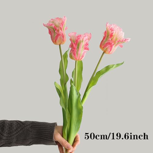 3PCS Artificial Parrot Tulips Made of Silk Flowers and Plastic Rods, Ideal for Living Room, Dining Room, Office, Festival and Party Decorations (Pink) - color: Pink